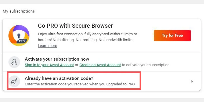 تفعيل برنامج Avast Secure